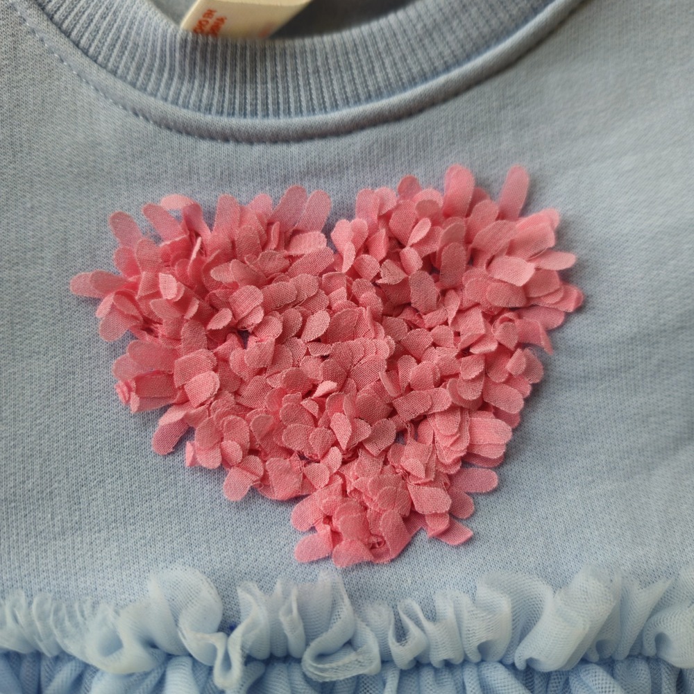 New! Cat & Jack Tutu Dress Blue Pink Heart Accent Long Sleeve 18M Girls - Picture 4 of 6